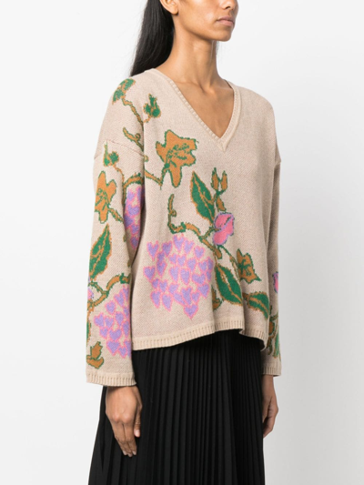 Twinset Floral Intarsia-knit Jumper In Nude