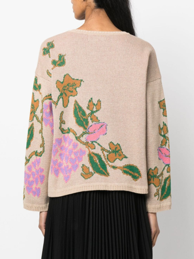 Twinset Floral Intarsia-knit Jumper In Nude