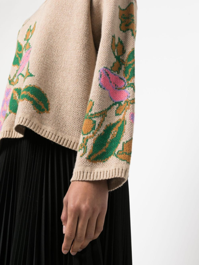Twinset Floral Intarsia-knit Jumper In Nude