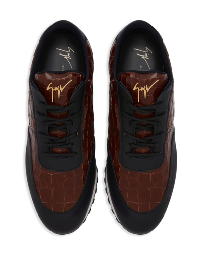 Shop Giuseppe Zanotti Jimi Leather Low-top Sneakers In Brown