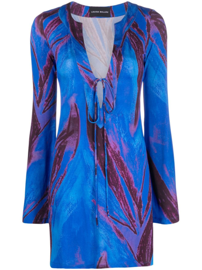 Shop Louisa Ballou Abstract-print Long-sleeved Kaftan Dress In Blau