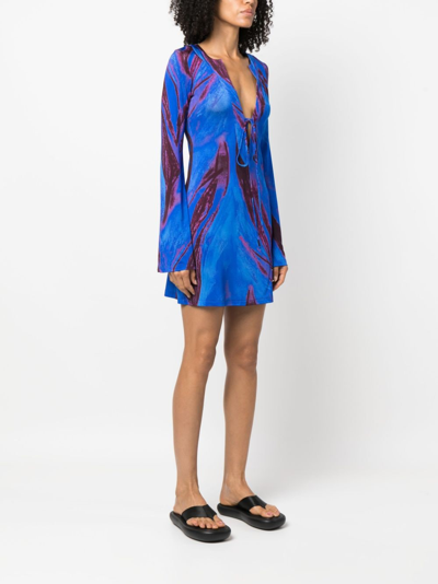 Shop Louisa Ballou Abstract-print Long-sleeved Kaftan Dress In Blau