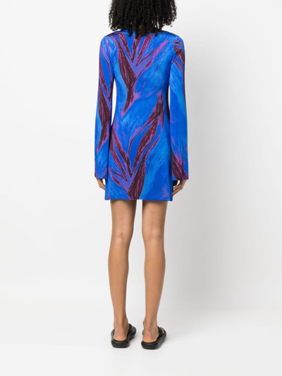 Shop Louisa Ballou Abstract-print Long-sleeved Kaftan Dress In Blau