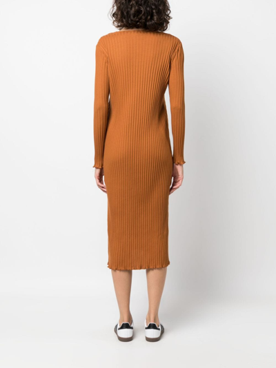Shop Apc Sandi Ribbed Knit Dress In Braun