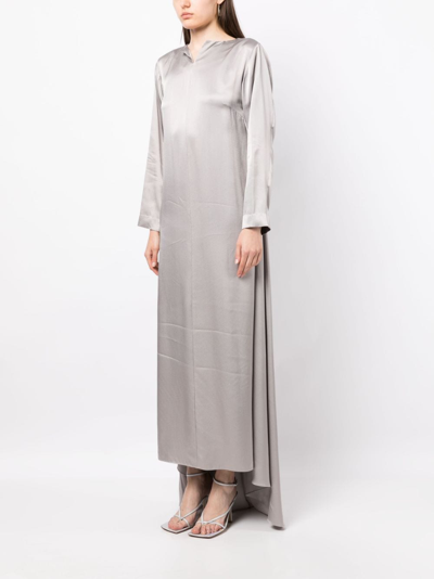 Shop Shatha Essa Long-sleeve Belted Maxi Dress In Grey