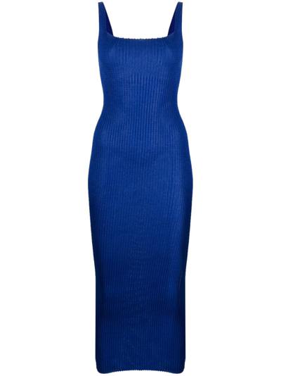 Shop A. Roege Hove Emma Ribbed-knit Midi Dress In Blue