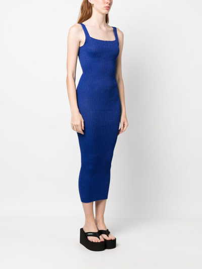 Shop A. Roege Hove Emma Ribbed-knit Midi Dress In Blue