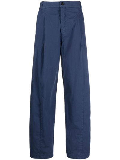 Shop Henrik Vibskov Claus Pleated Organic Cotton Trousers In Blue