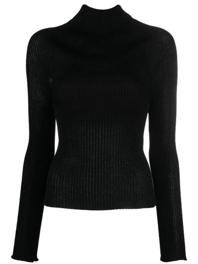 Shop A. Roege Hove Emma Cut-out Ribbed Top In Black