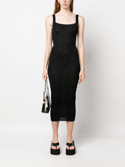 Shop A. Roege Hove Emma Ribbed-knit Midi Dress In Black