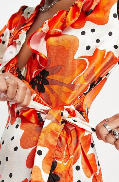 Shop Topshop Daisy Print Wrap Dress In Orange Red