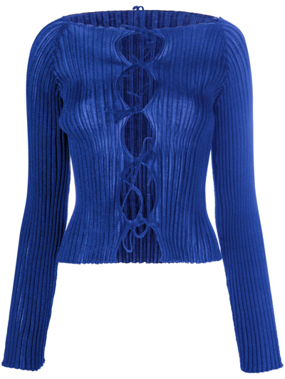 Shop A. Roege Hove Emma Ribbed-knit Cardigan In Blue