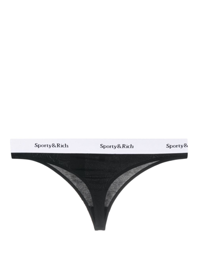 Shop Sporty And Rich Serif Logo-print Thong In Black
