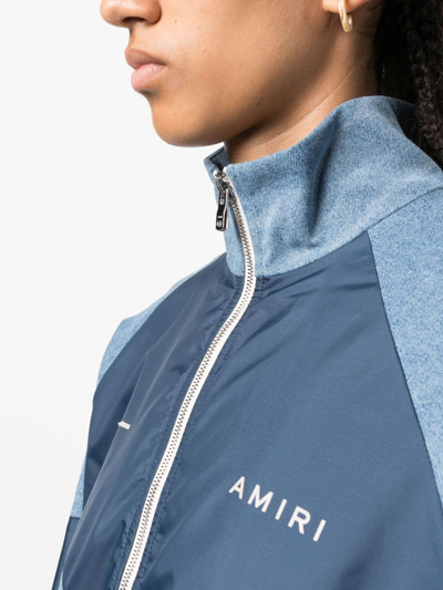 Shop Amiri Chambray Retro Logo-print Track Jacket In Blue