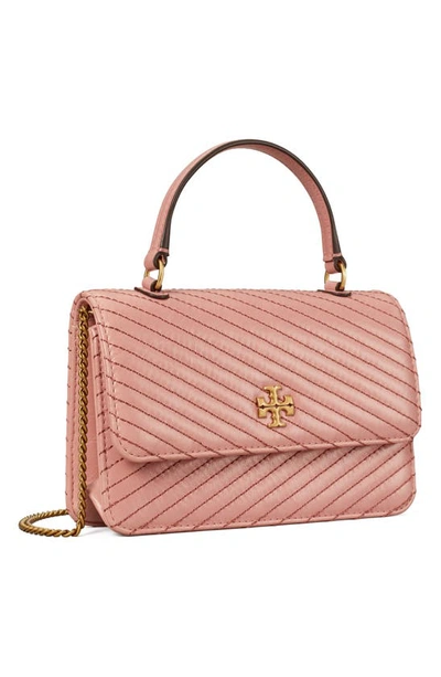 Shop Tory Burch Mini Kira Moto Quilted Leather Top Handle Bag In Pink Magnolia
