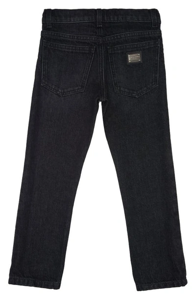 Shop Dolce & Gabbana Kids' Metal Logo Slim Straight Leg Jeans In Dark Grey