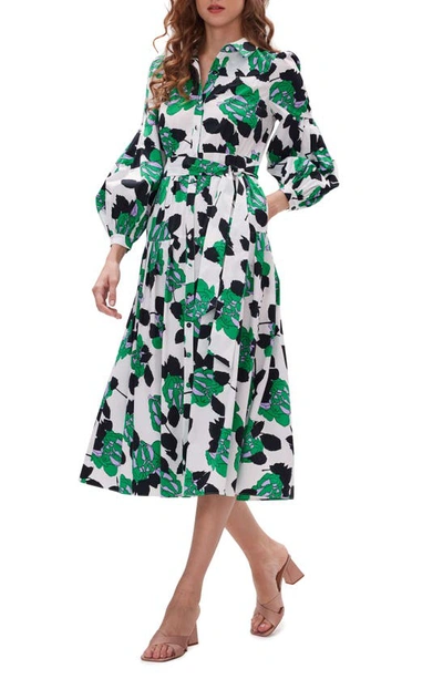 Shop Diane Von Furstenberg Luz Floral Long Sleeve Stretch Cotton Shirtdress In Camo Floral Lg Ivory