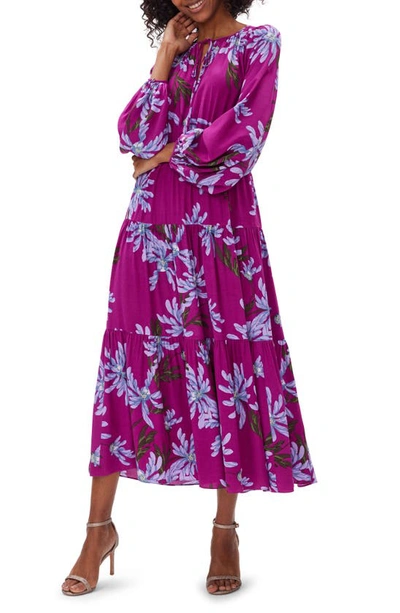 Shop Diane Von Furstenberg Dominique Floral Long Sleeve Tiered Dress In Paris Floral Red Purple