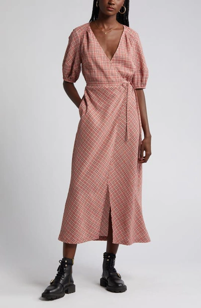 Shop Treasure & Bond Plaid Wrap Dress In Pink Tailor Plaid