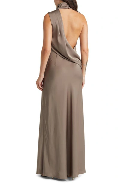 Shop Misha Collection Constantina Asymmetric Drape Gown In Iron Grey