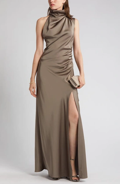 Shop Misha Collection Constantina Asymmetric Drape Gown In Iron Grey