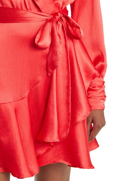 Shop Btfl-life Galiena Long Sleeve Satin Wrap Dress In Fiery Red