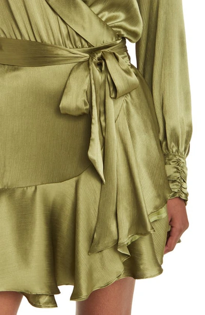 Btfl-life Galiena Long Sleeve Satin Wrap Dress In Olive