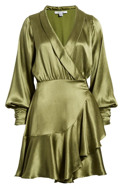 Shop Btfl-life Galiena Long Sleeve Satin Wrap Dress In Olive