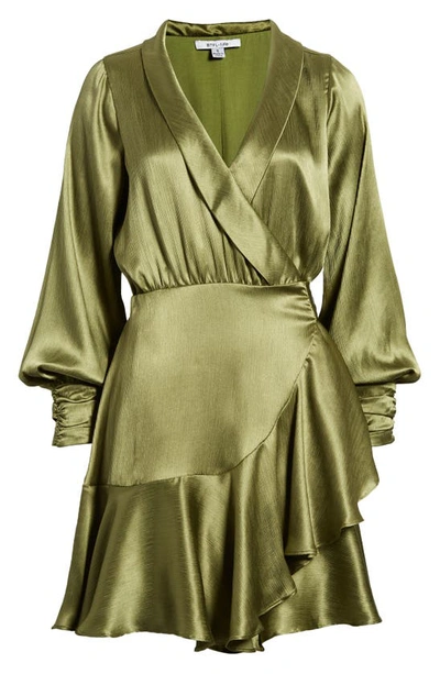 Btfl-life Galiena Long Sleeve Satin Wrap Dress In Olive