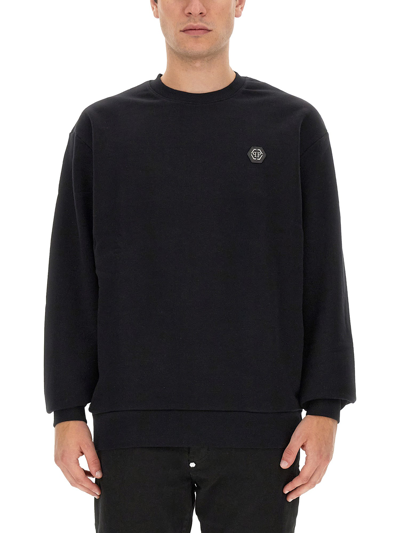 Shop Philipp Plein Sweatshirt With Rhinestone Logo In Black