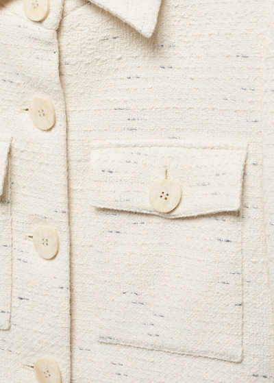 Shop Mango Cropped Tweed Jacket With Pockets Ecru