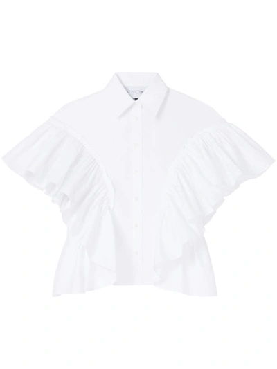 Shop Az Factory X Lutz Huelle Ruffled Sleeves Cotton Shirt In White