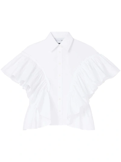 Az Factory X Lutz Huelle Ruffled Sleeves Cotton Shirt In White