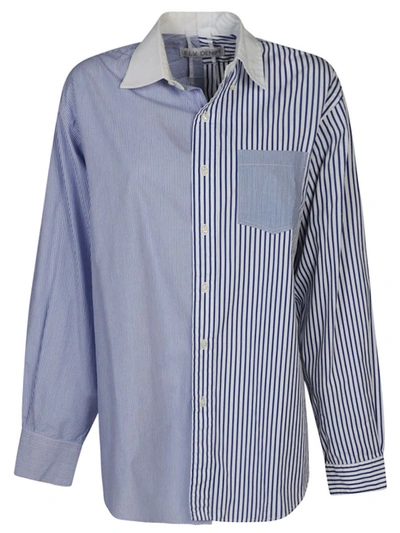 Shop E.l.v Denim E.l.v. Denim Contrast Striped Cotton Shirt In Blue