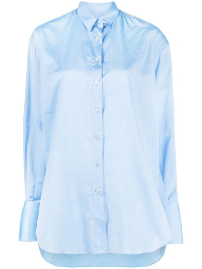 Shop Finamore Cotton Shirt In Clear Blue
