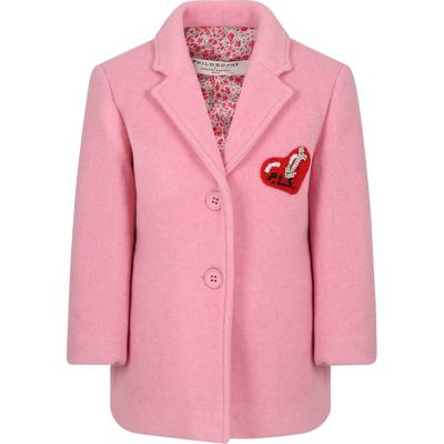 Shop Philosophy Di Lorenzo Serafini Pink Coat For Girl With Heart