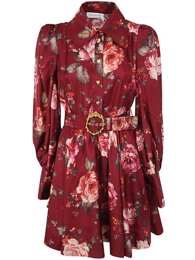 Shop Zimmermann Luminosity Shirt Dress In Bufl Burgundy Floral Print
