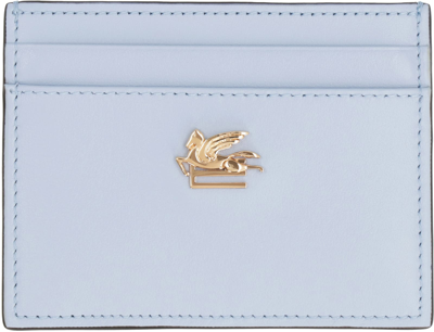 Shop Etro Logo Detail Leather Card Holder In Light Blue
