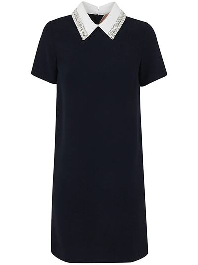 Shop N°21 Shirt Neck Mini Dress In Dark Blue