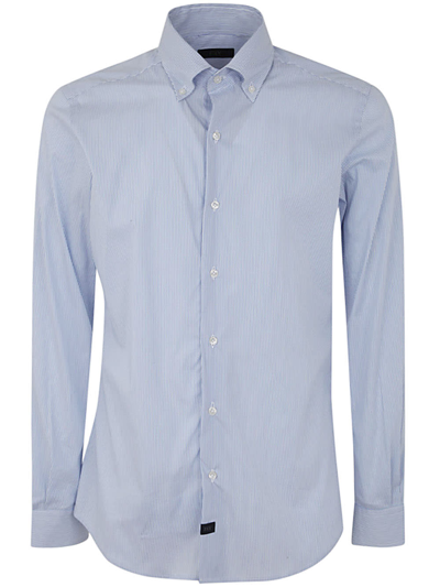 Shop Fay New Button Down Stretch Popeline Striped Shirt In Sky