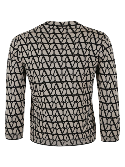 Shop Valentino Light Wool/toile Iconographe Sweater In Beige Nero