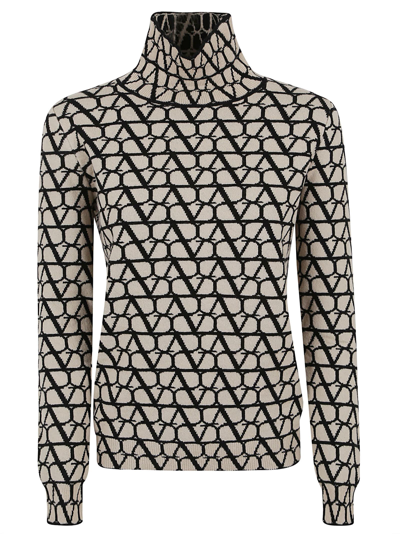 Shop Valentino Heavy Wool/toile Iconographe Sweater In Beige Nero