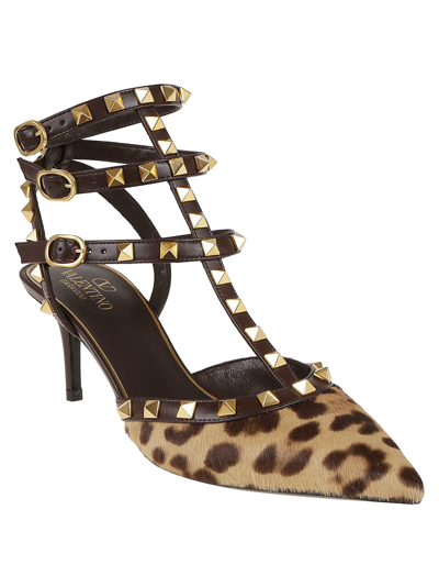 Shop Valentino Ankle Strap Rockstud In Mqu Leopard Fondant
