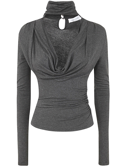Shop Blumarine 4c031a Deep Neck Jersey Sweater In Dark Grey