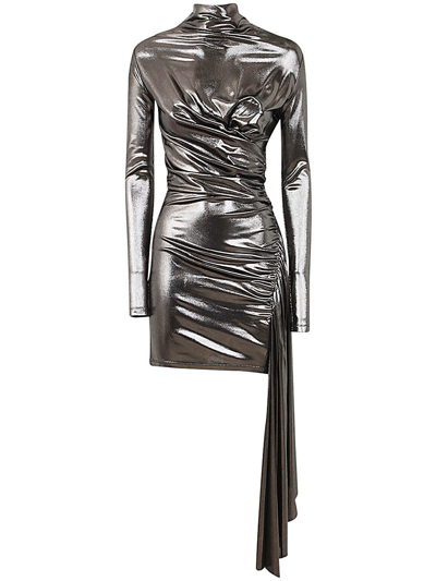 Shop Blumarine 4a060a Laminated Jersey Mini Dress In Silver