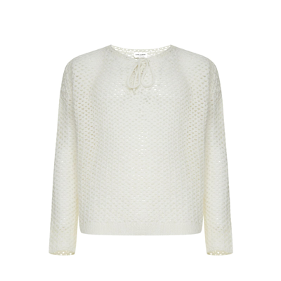 Shop Saint Laurent Crochet Wool Pullover In White