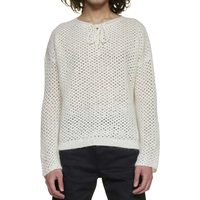 Shop Saint Laurent Crochet Wool Pullover In White