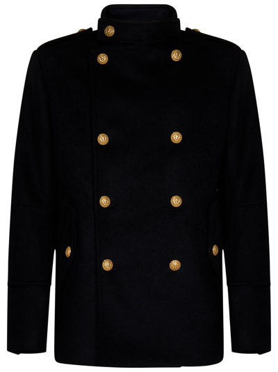 Shop Balmain Coat In Black
