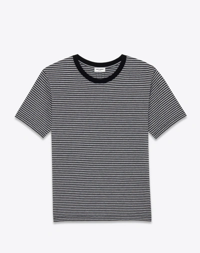 Saint Laurent Punk Rock Short Sleeve T-shirt In Black And Heather Grey Pasadena Striped Cotton Jersey