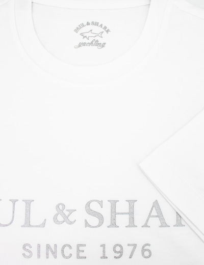 Shop Paul&amp;shark T-shirt In White Silver Print